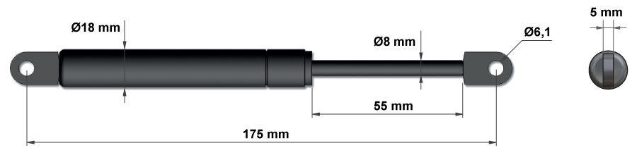 Gazova pružina za kuhnenska vrata - razmeri - model 2b